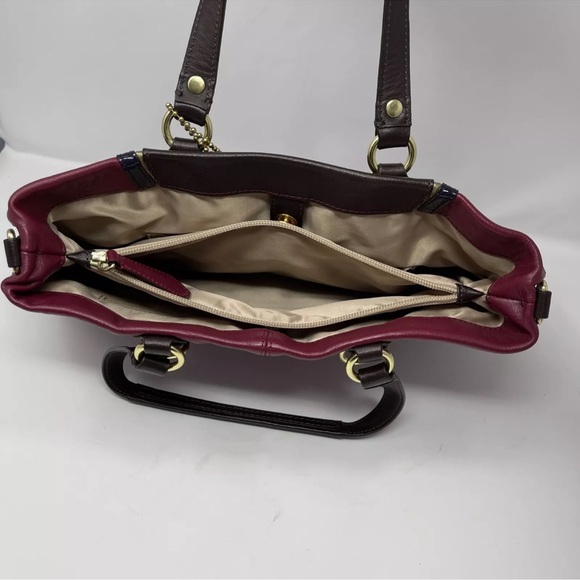 Coach Magenta Red Choco Brown Burgundy Gold Leather Ashley Satchel Tote NWOT - Picture 8 of 8
